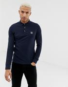 Boss Passerby Slim Fit Long Sleeve Logo Polo In Navy - Navy