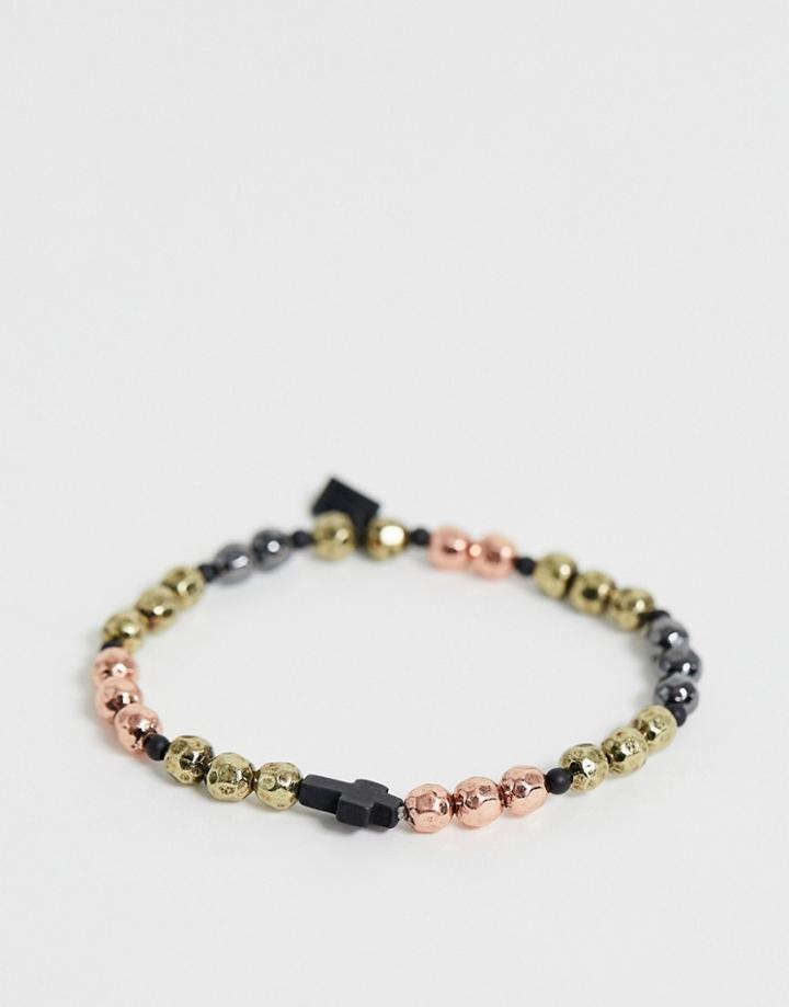 Icon Brand Beaded Bracelet With Gunmetal Cross In Multi