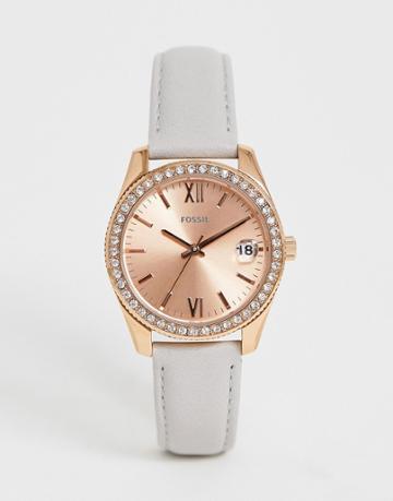 Fossil Es4556 Mini Scarlette Leather Watch-white