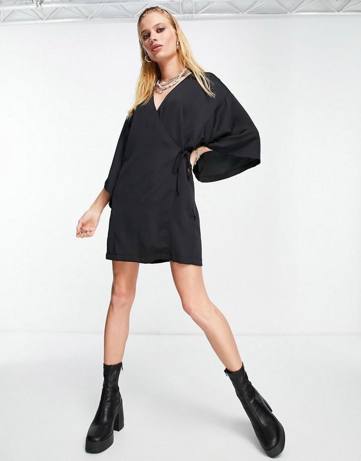 Topshop Kimono Sleeve Mini Dress In Black