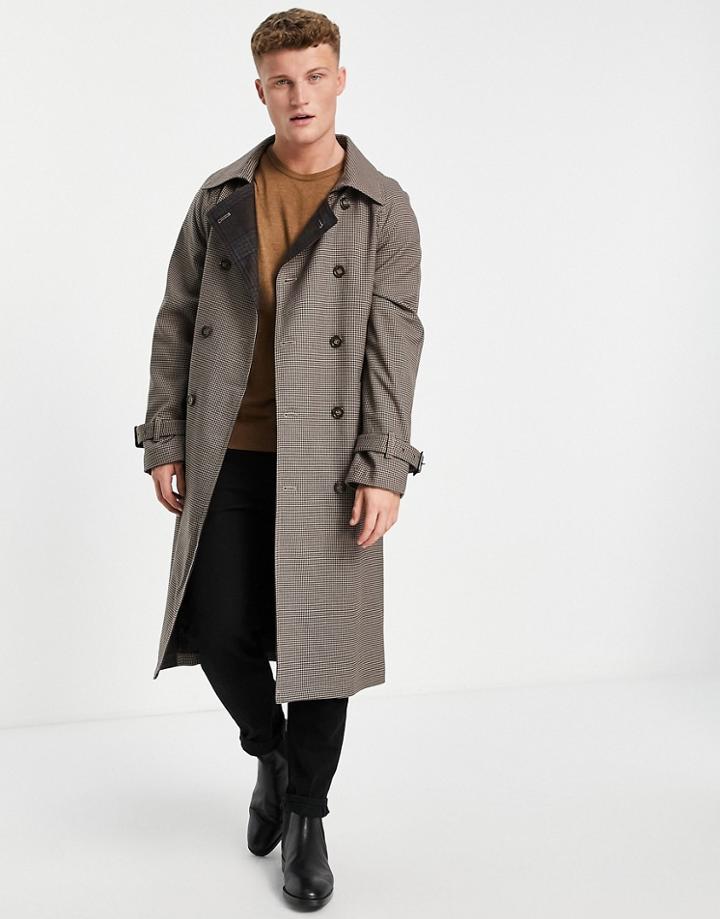 Gianni Feraud Contrast Check Belted Trench Coat-brown
