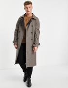 Gianni Feraud Contrast Check Belted Trench Coat-brown