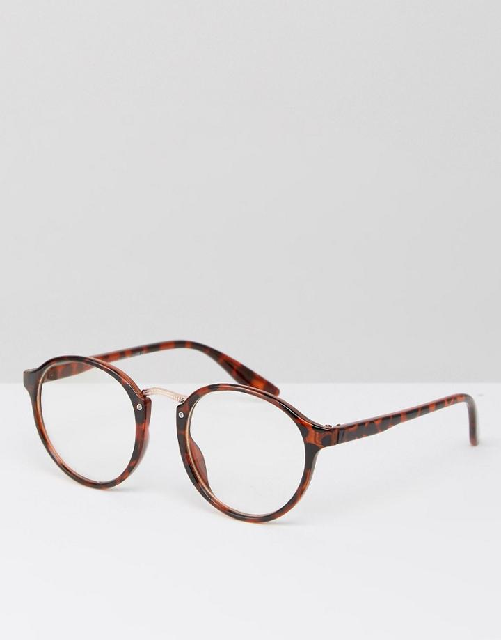 7x Round Sunglasses Clear Lenses - Brown