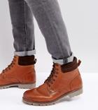 Asos Wide Fit Lace Up Worker Boots In Tan Leather - Tan