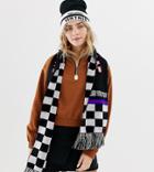 Reclaimed Vintage Inspired Oversized Scarf In Logo Checkerboard Print With Tassels - Black