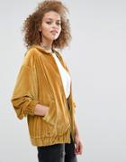 Asos Premium Zip Up Hoodie In Velvet - Gold