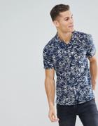 Bellfield Short Sleeve Revere Collar Shirt With Wave Print - Navy