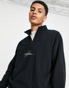 Hollister Script Logo Chest Panel Half Zip Sweatshirt In Black