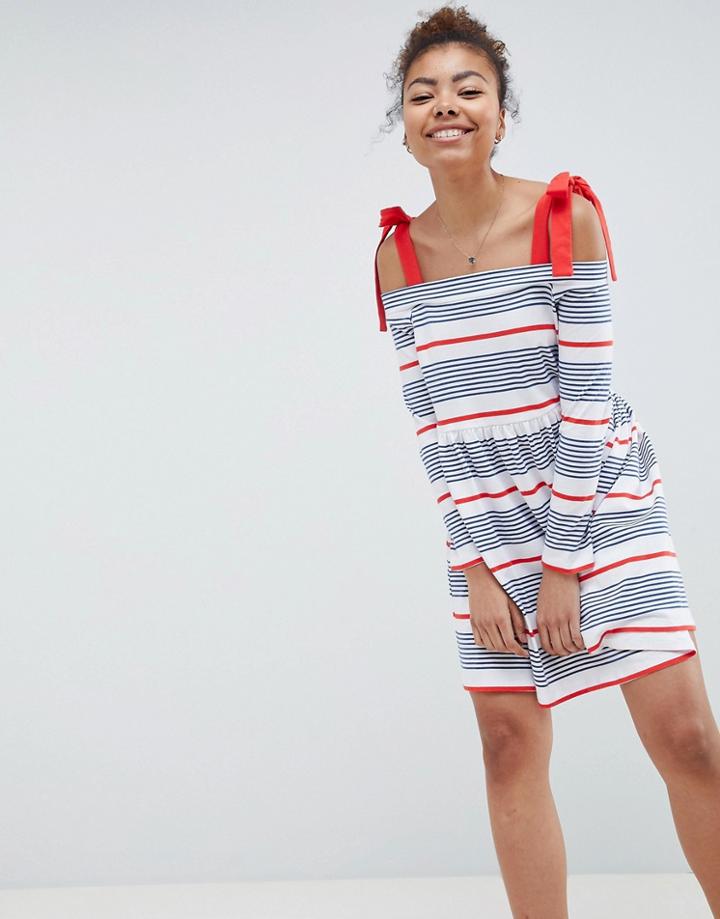 Asos Design Stripe Cold Shoulder Smock Sundress-multi