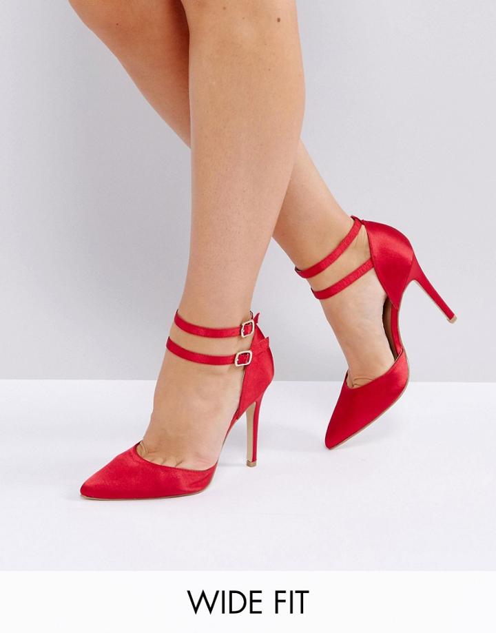 New Look Wide Fit Satin Two Part Heeled Shoe - Red
