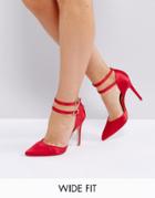 New Look Wide Fit Satin Two Part Heeled Shoe - Red