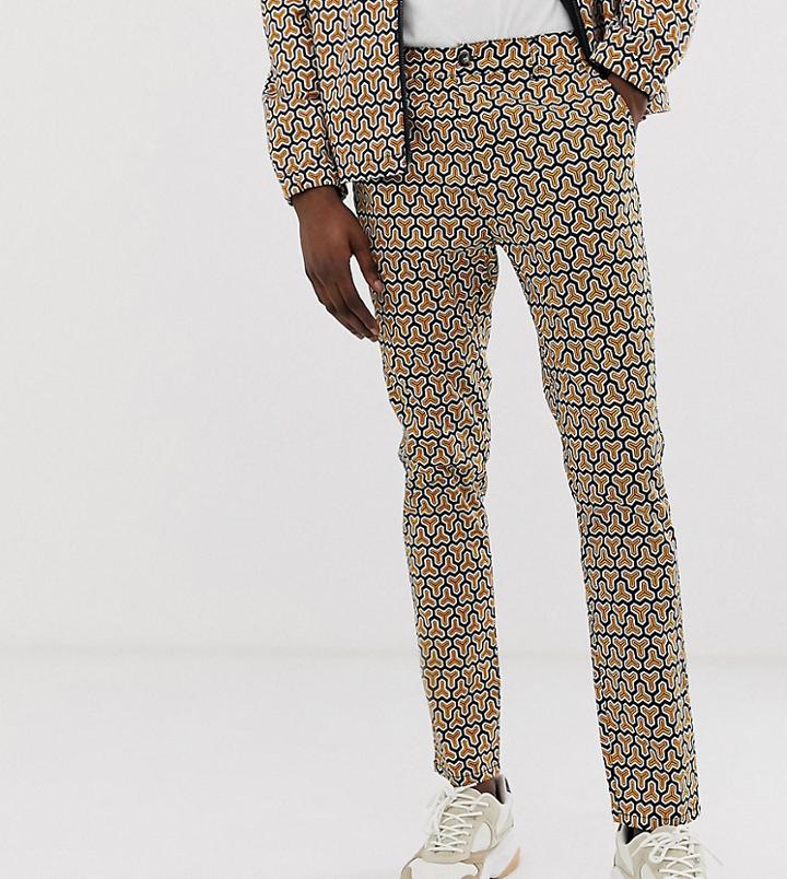 Asos Design Tall Skinny Cropped Pants In Geo Print - Gold