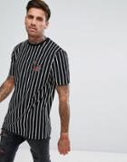 Asos Longline T-shirt With Vertical Stripe And Sequin Melon Placement - Black