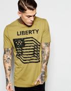 Asos Longline T-shirt With Liberty Flag Print And Distressing - Weed
