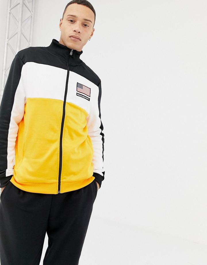 Penn Sport Track Jacket In Black With Logo Back Print - Black