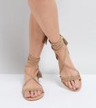 Asos Fayla Tie Leg Plaited Flat Sandals - Beige