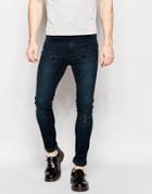 Cheap Monday Jeans Tight Stretch Skinny Fit Smudge Trashed Repaired Dark Wash - Smudge Trashed