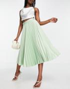 Closet London Pleated Midi Skirt In Sage-green