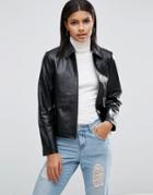 Asos Minimal Leather Jacket - Black