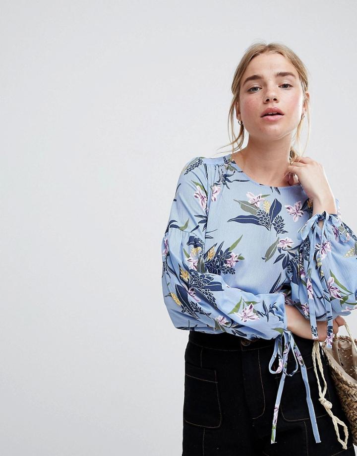 Qed London Floral Blouse - Blue