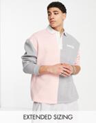Asos Design Oversized Rugby Sweatshirt In Gray Heather And Pink With Print-multi