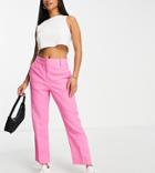 Asos Design Petite Linen Slim Skim Cigarette Pants In Pink-multi