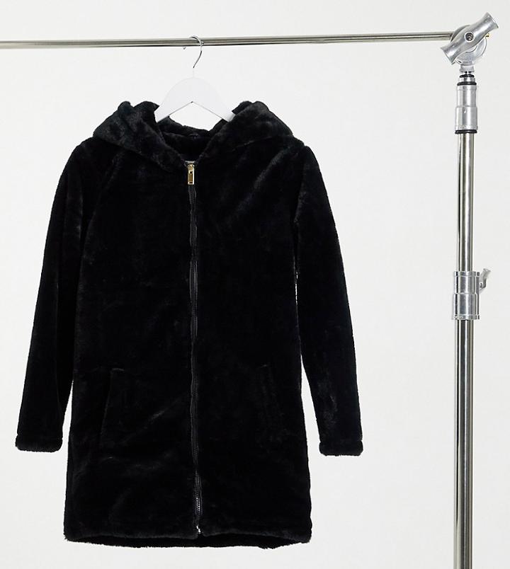 Brave Soul Petite Bernie Faux-fur Hooded Coat-black