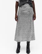 Monki Viola Sequin Midi Skirt In Silver