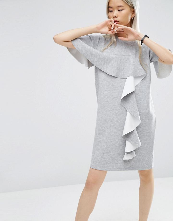 Asos White Dress With Frill Detail - Gray