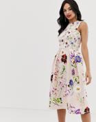 True Violet Exclusive Skater Midi Dress In Floral Print - Multi