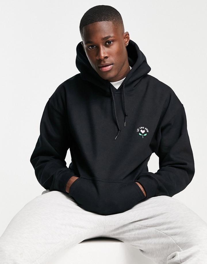 New Love Club 'let Love Grow' Print Graphic Hoodie In Black