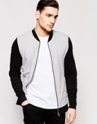 Asos Lightweight Jersey Muscle Bomber Jacket With Contrast Sleeves - Gray Marl