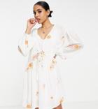 Asos Design Petite Soft All Over Embroidered Mini Dress In White