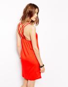 Noisy May Tank Dress With Macrame Back - Flame Scarlet Red