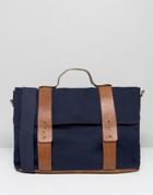Asos Satchel In Navy Canvas With Contrast Straps - Navy