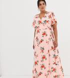 Fashion Union Plus Maxi Wrap Dress In Floral - Pink