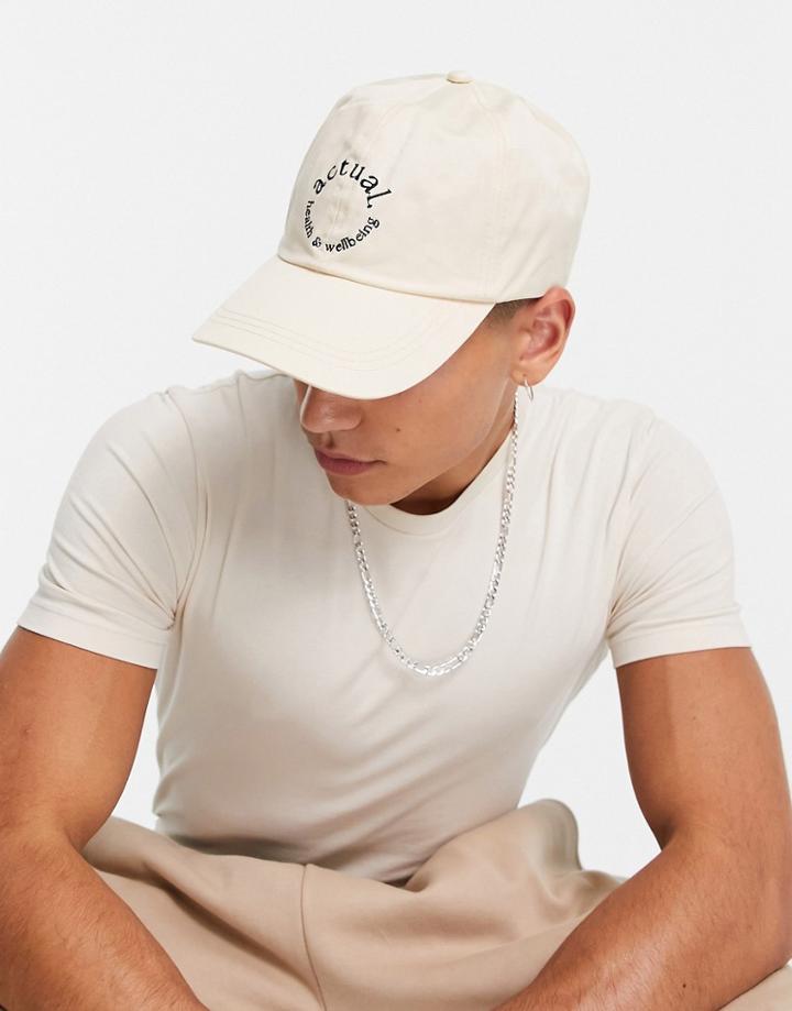 Asos Actual 6 Panel Baseball Cap In Gray With Logo-grey