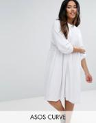 Asos Curve Cotton Smock Dress With Elastic Cuff Detail - White