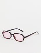 Asos Design Rectangle Sunglasses With Pink Lens In Black - Black