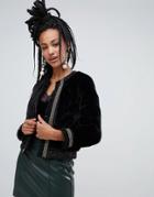 River Island Faux Fur Jacket With Chain Detail In Black
