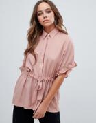Boohoo Tie Waist Blouse In Pink - Beige