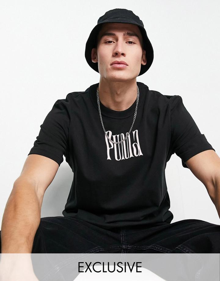 Puma Downtown Oversized T-shirt In Black And Pink - Exclusive To Asos