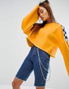 The Ragged Priest Cropped Sweat With Wide Sleeves And Checkerboard - Yellow