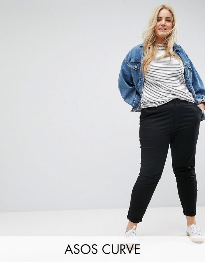 Asos Curve Skinny Chino Pants With Roll Up - Black