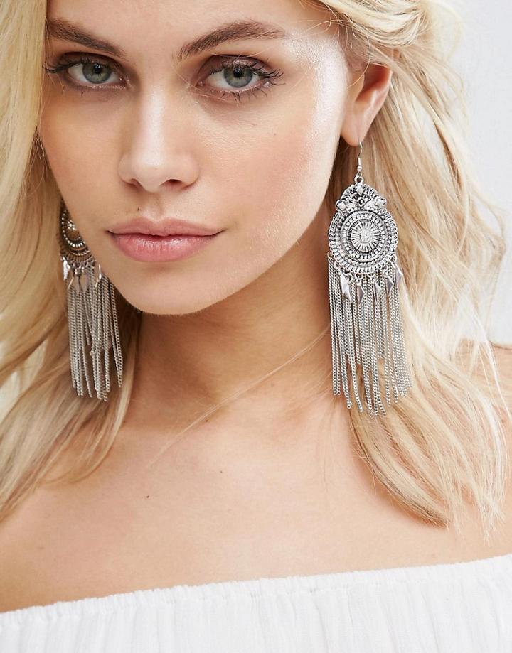Designb London Tassel Statement Earrings - Silver
