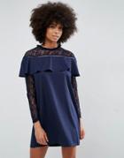 Unique21 Frill And Lace Dress - Navy
