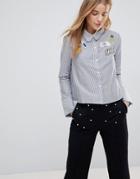The English Factory Scallop Collar Stripe Shirt With Patches - Blue