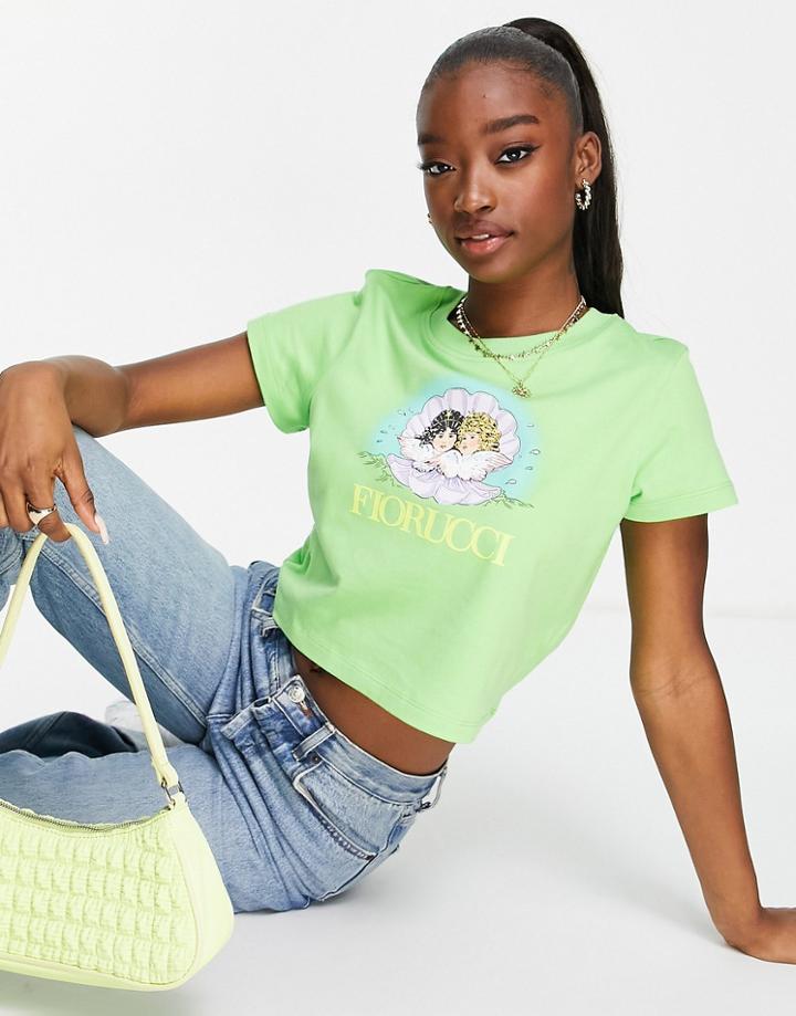 Fiorucci Relaxed T-shirt With Seashell Angel Graphic-green