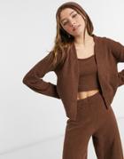 Monki Cora Fluffy Knitted Cardigan In Brown 4 Piece Set