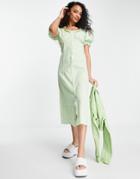 Miss Selfridge Textured Button Up Midi Dress In Green Jumbo Gingham